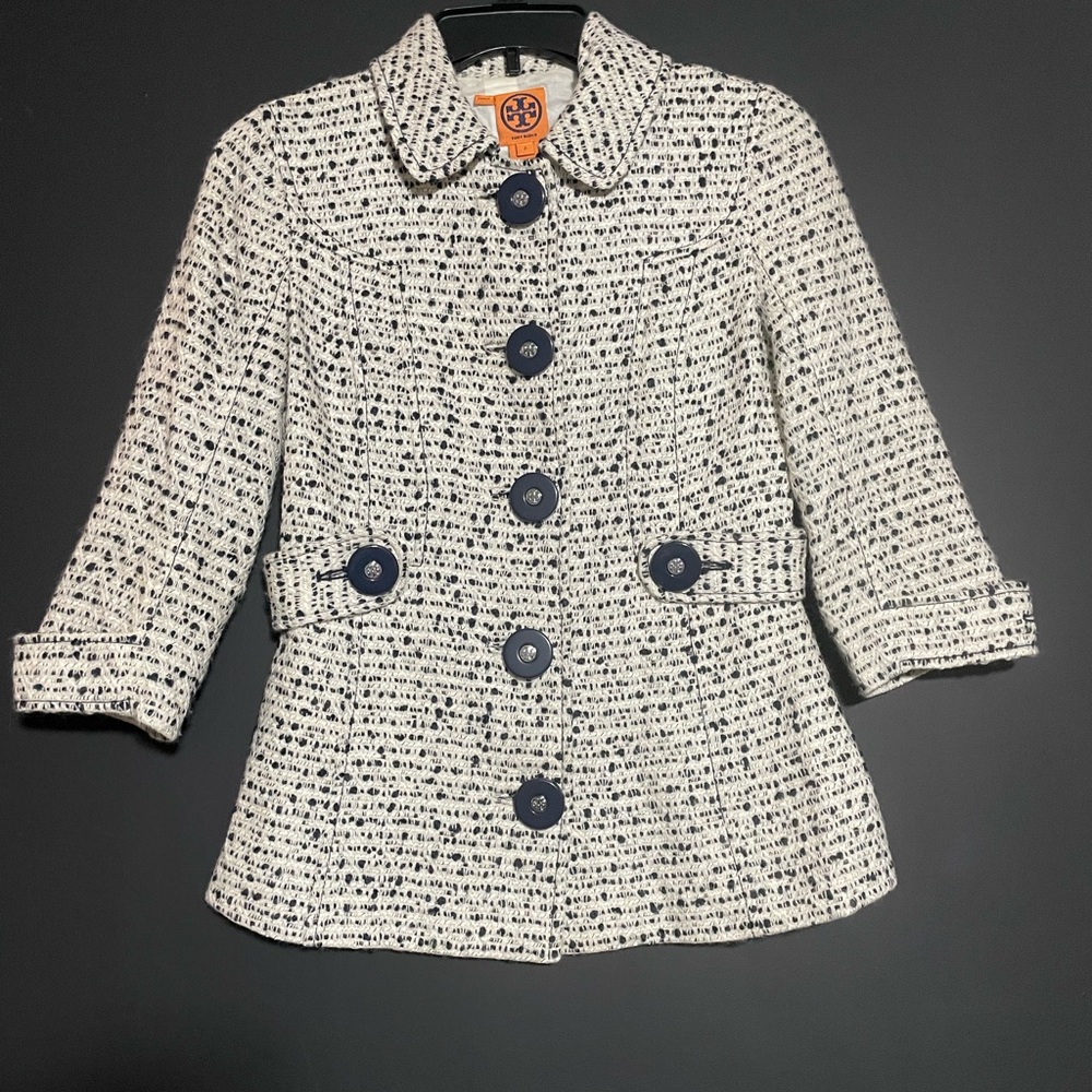 Tory Burch Navy and Cream Tweed Jacket